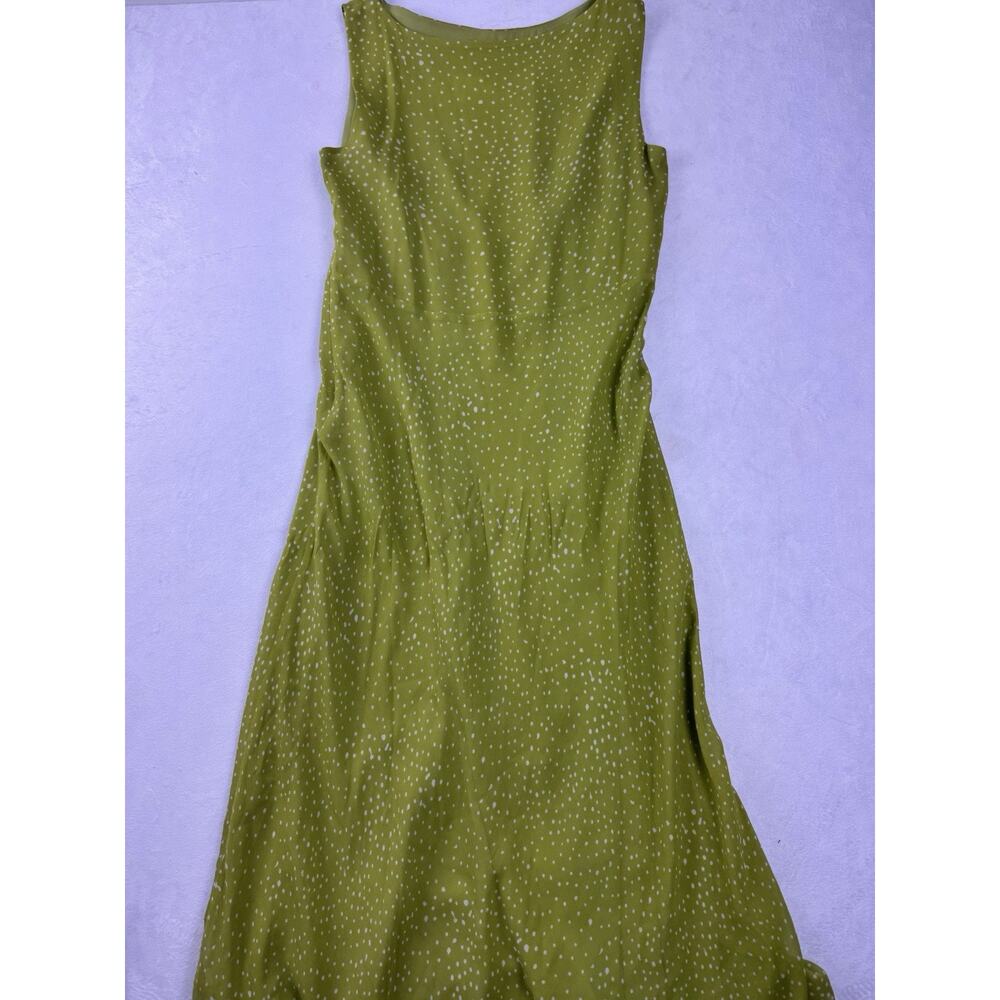 Cynthia Howie Silk Dress Size 12 Lime Green Abstract Dot Sleeveless Lined - Picture 10 of 10